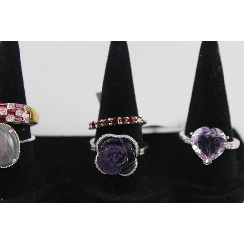 2338 - Eight silver gemstone set rings - approx. gross weight 31g