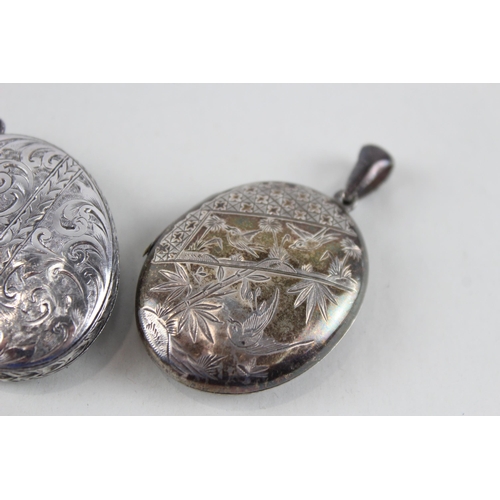 2343 - Two antique silver etched locket pendants - approx. gross weight 23g