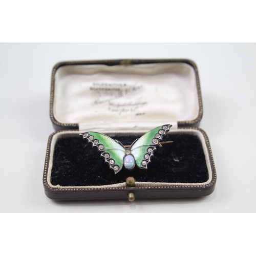 2345 - An antique boxed silver and enamel butterfly brooch - approx. gross weight 6g