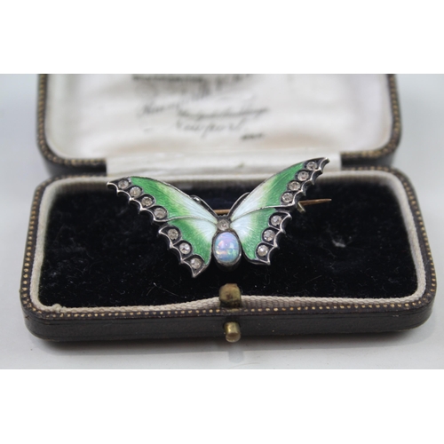 2345 - An antique boxed silver and enamel butterfly brooch - approx. gross weight 6g