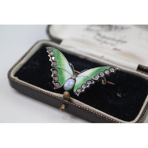 2345 - An antique boxed silver and enamel butterfly brooch - approx. gross weight 6g