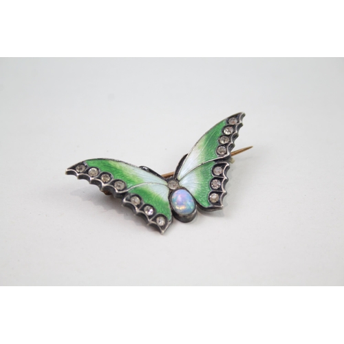 2345 - An antique boxed silver and enamel butterfly brooch - approx. gross weight 6g