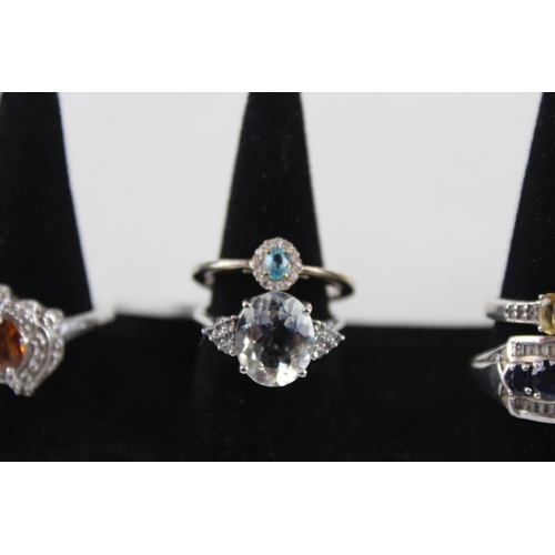 2352 - Eight silver gemstone set rings - approx. gross weight 29g