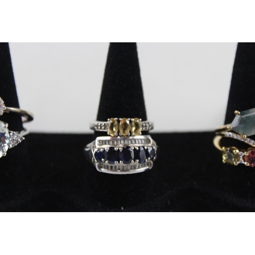 2352 - Eight silver gemstone set rings - approx. gross weight 29g