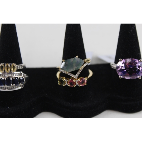 2352 - Eight silver gemstone set rings - approx. gross weight 29g