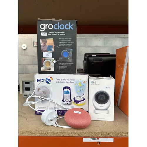 474 - Four items to include Google nest mini smart speaker and IE82 smart indoor camera etc