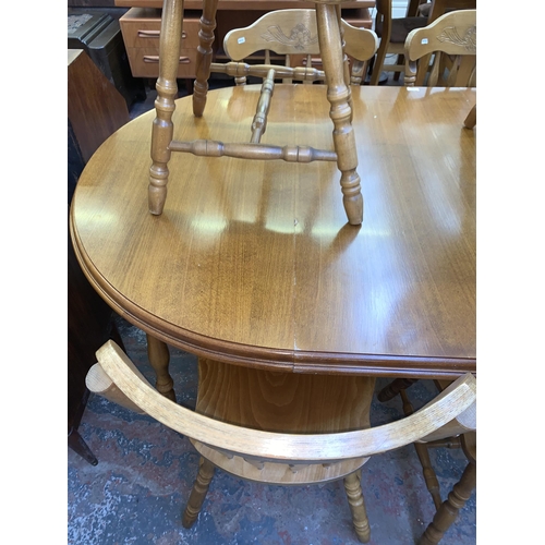 109 - A beech extending dining table and six chairs - approx. 76cm high x 110cm wide x 165cm long