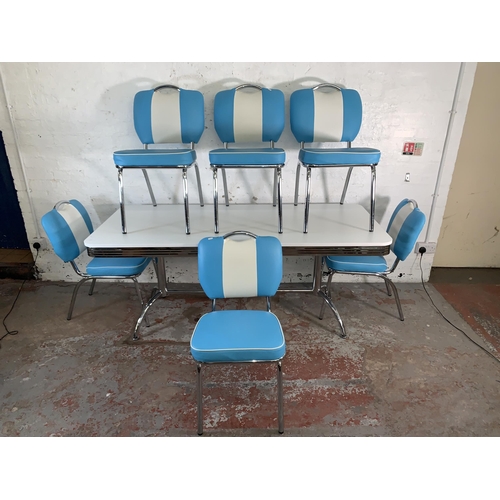 245 - A 1950s style Just-Americana seven piece dining suite - table approx. 75cm high x 78cm wide x 179cm ... 