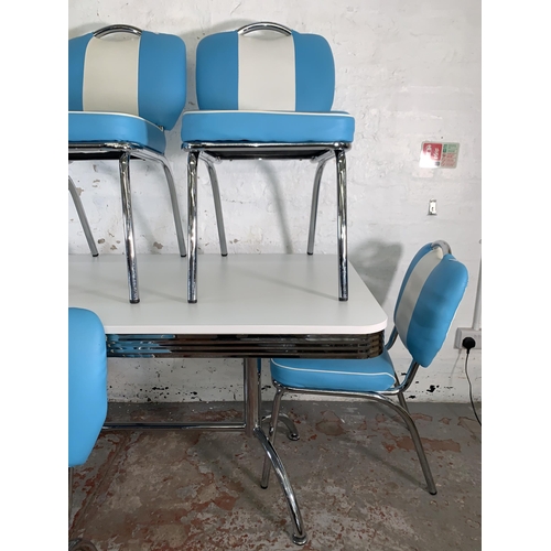 245 - A 1950s style Just-Americana seven piece dining suite - table approx. 75cm high x 78cm wide x 179cm ... 