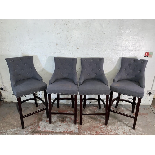 249 - Four modern grey fabric upholstered barstools