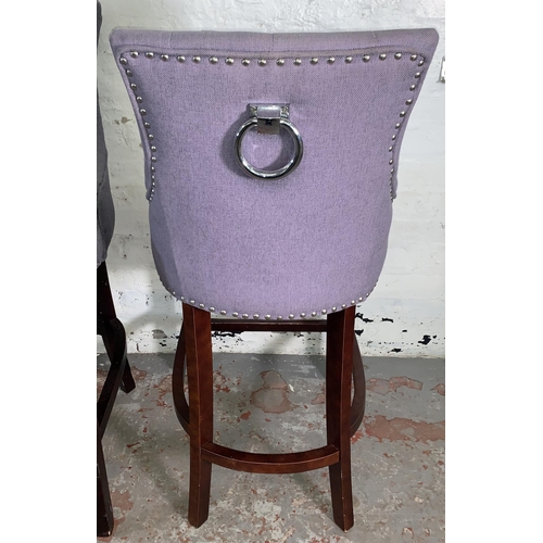 249 - Four modern grey fabric upholstered barstools