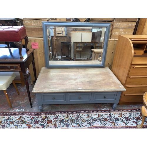 84 - Two pieces of modern grey painted furniture, one bevelled edge wall mirror - approx. 105cm high x 73... 