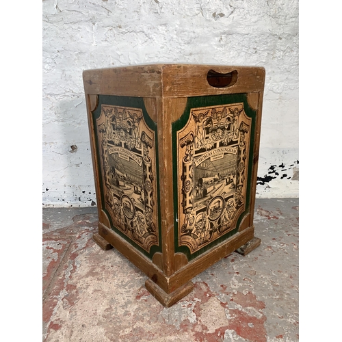 91 - A Victorian style Thomas Cunningham advertising pine lidded storage box - approx. 53cm high x 34cm s... 