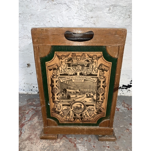 91 - A Victorian style Thomas Cunningham advertising pine lidded storage box - approx. 53cm high x 34cm s... 