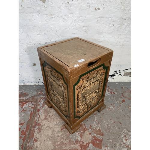 91 - A Victorian style Thomas Cunningham advertising pine lidded storage box - approx. 53cm high x 34cm s... 