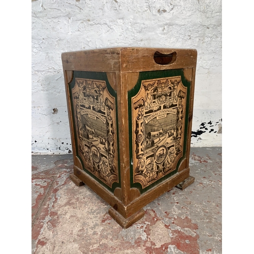 91 - A Victorian style Thomas Cunningham advertising pine lidded storage box - approx. 53cm high x 34cm s... 