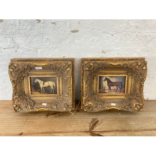 250A - Two 19th century style gilt framed horse oleographs - approx. 33cm high x 37cm wide