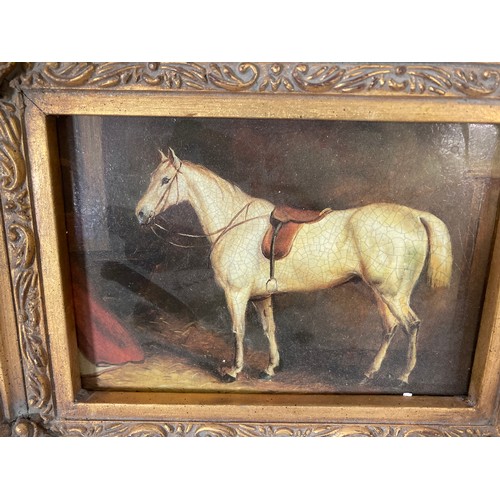 250A - Two 19th century style gilt framed horse oleographs - approx. 33cm high x 37cm wide