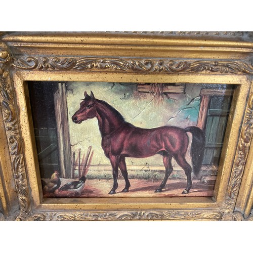 250A - Two 19th century style gilt framed horse oleographs - approx. 33cm high x 37cm wide