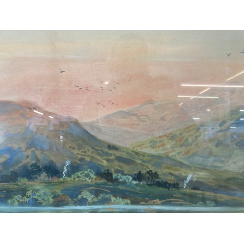 250B - A gilt framed watercolour of a landscape scene, signed lower left - approx. 72cm high x 92cm wide