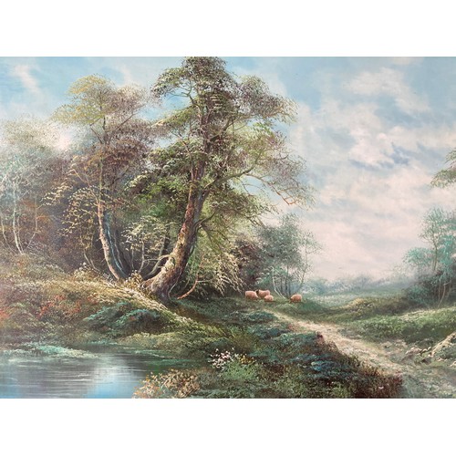 250C - A gilt framed oil on board of a countryside scene, signed R. Danford - approx. 87cm high x 116cm wid... 