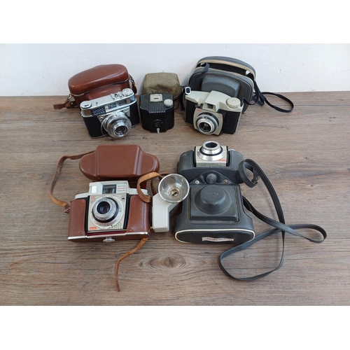 305 - Five cased Kodak cameras, Retinette IB 35mm viewfinder, Bantam Colorsnap II and 3 for 828 film, Brow... 