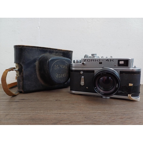 317 - A cased 1970s KMZ Zorki 4K 35mm rangefinder camera fitted with Jupiter-8 2/50 lens