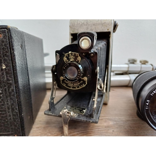 318 - Six items to include Pentacon Praktica Super TL 35mm SLR camera fitted with Helios-44M 2/58 lens, Pe... 