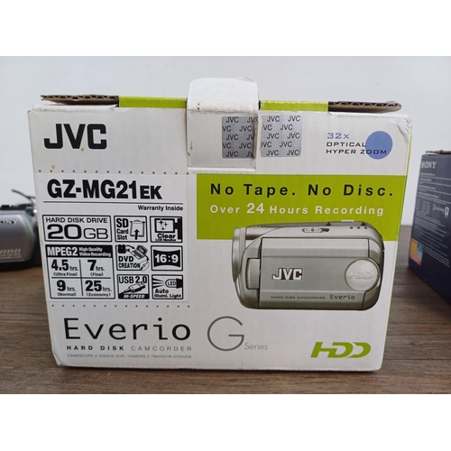 325 - Six digital camcorders to include boxed JVC Everio GZ-MG21EK HDD, boxed Panasonic V250 10mp full HD,... 