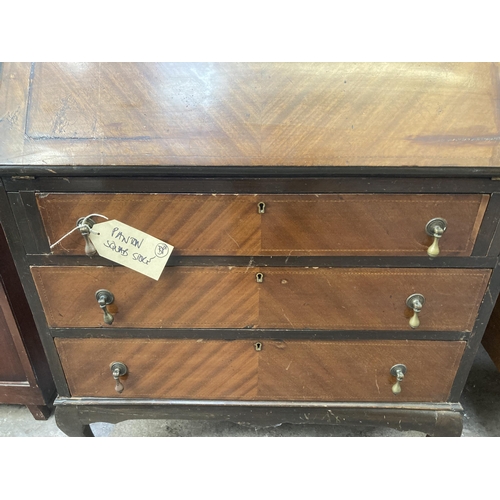 11 - An Edwardian inlaid mahogany bureau on cabriole supports - approx. 100cm high x 76cm wide x 44cm dee... 