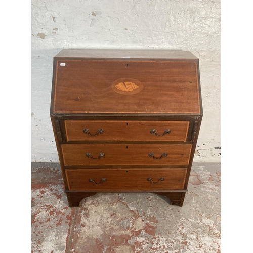 110 - An Edwardian inlaid mahogany bureau on bracket supports - approx. 94cm high x 77cm wide x 41cm deep