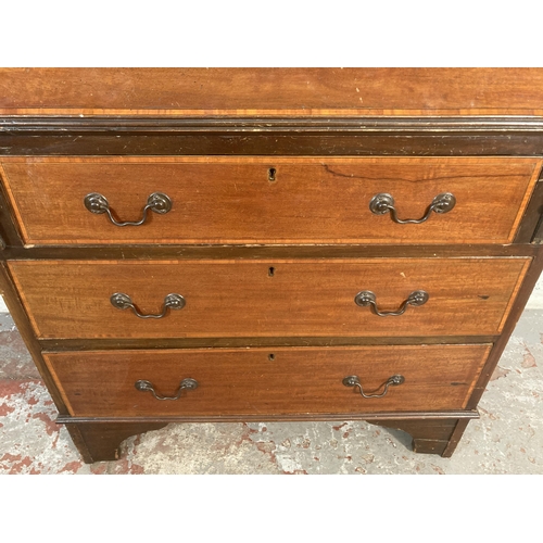 110 - An Edwardian inlaid mahogany bureau on bracket supports - approx. 94cm high x 77cm wide x 41cm deep