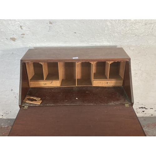 110 - An Edwardian inlaid mahogany bureau on bracket supports - approx. 94cm high x 77cm wide x 41cm deep