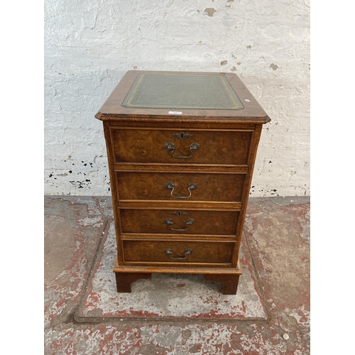 111 - A 19th century style burr walnut and green leather two drawer office filing cabinet - approx. 77cm h... 