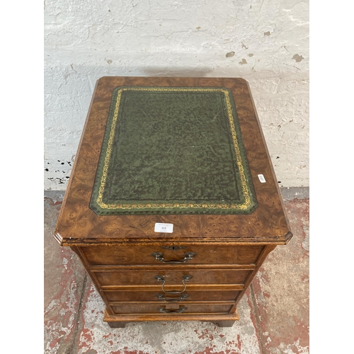 111 - A 19th century style burr walnut and green leather two drawer office filing cabinet - approx. 77cm h... 