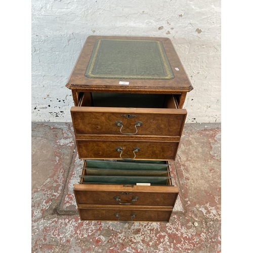 111 - A 19th century style burr walnut and green leather two drawer office filing cabinet - approx. 77cm h... 