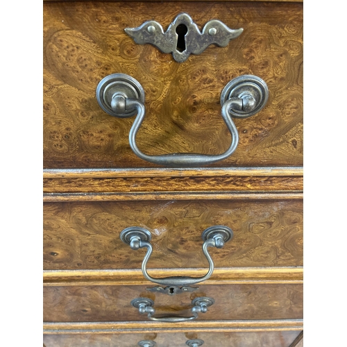 111 - A 19th century style burr walnut and green leather two drawer office filing cabinet - approx. 77cm h... 