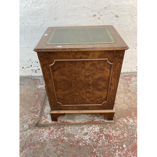 111 - A 19th century style burr walnut and green leather two drawer office filing cabinet - approx. 77cm h... 