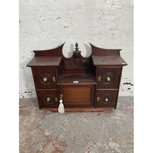 114 - An Edwardian carved mahogany wall mountable cabinet - approx. 60cm high x 73cm wide x 21cm deep