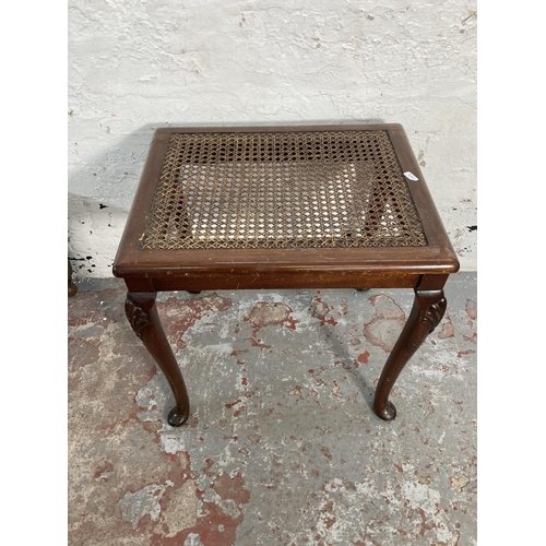 116 - Four stools, one oak and rattan barley twist, one mahogany, one pine and one oak