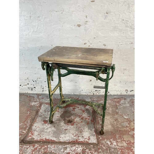 130 - A Pioneer cast iron and wooden top mangle - approx. 80cm high x 63cm wide x 41cm deep