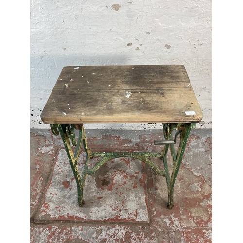 130 - A Pioneer cast iron and wooden top mangle - approx. 80cm high x 63cm wide x 41cm deep