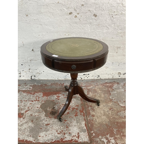 173 - A Regency style mahogany and green leather drum table - approx. 60cm high x 51cm diameter