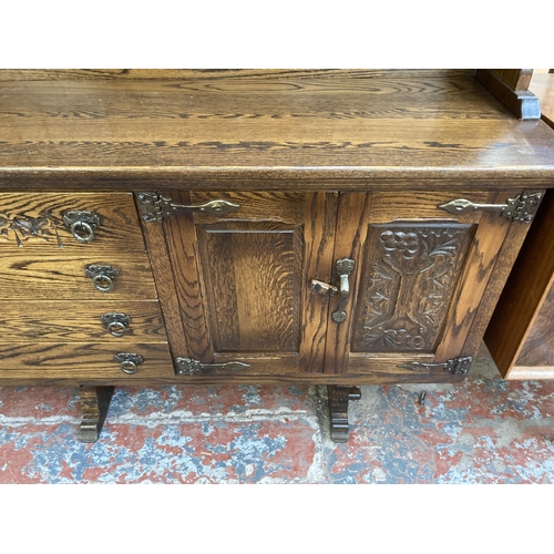 181 - A Webber Furniture carved oak dresser - approx. 163cm high x 187cm wide x 43cm deep