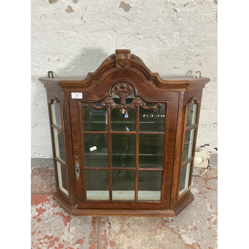 182 - A Victorian style carved mahogany wall hanging display cabinet - approx. 65cm high x 68cm wide x 19c... 