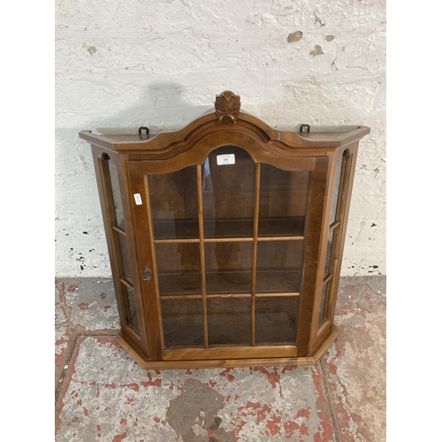 183 - A stained beech wall hanging display cabinet - approx. 71cm high x 68cm wide x 18cm deep