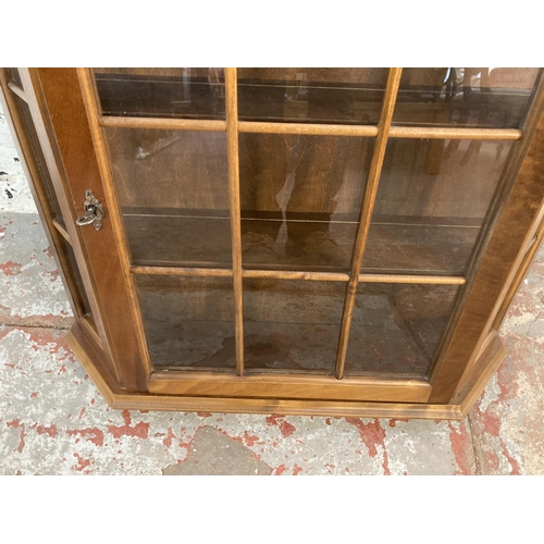 183 - A stained beech wall hanging display cabinet - approx. 71cm high x 68cm wide x 18cm deep