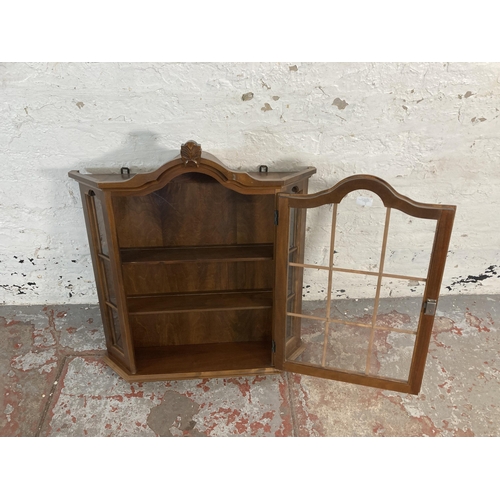 183 - A stained beech wall hanging display cabinet - approx. 71cm high x 68cm wide x 18cm deep