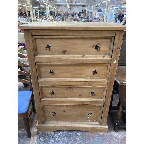 192 - A Mexican pine chest of drawers - approx. 131cm high x 92cm wide x 48cm deep