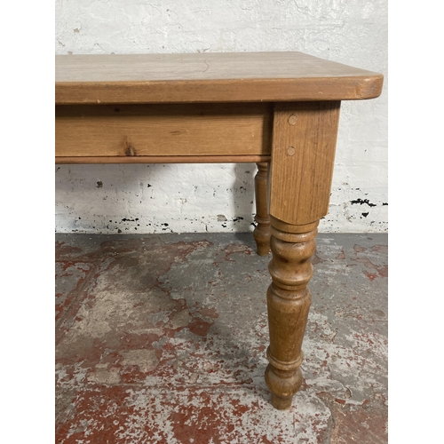 2 - A Victorian style pine farmhouse dining table - approx. 77cm high x 91cm wide x 183cm long